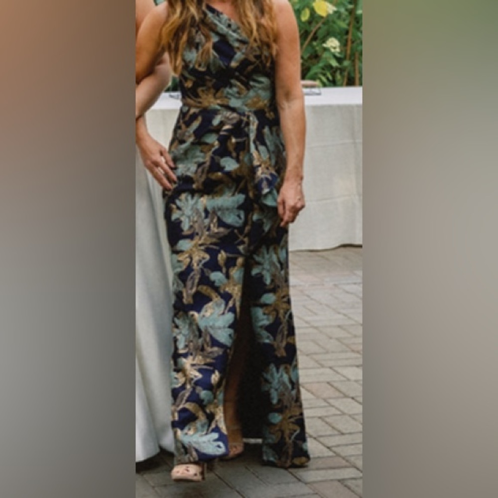 Adrianna Papell One-Shoulder Jacquard Evening Gown - Picture 10 of 10
